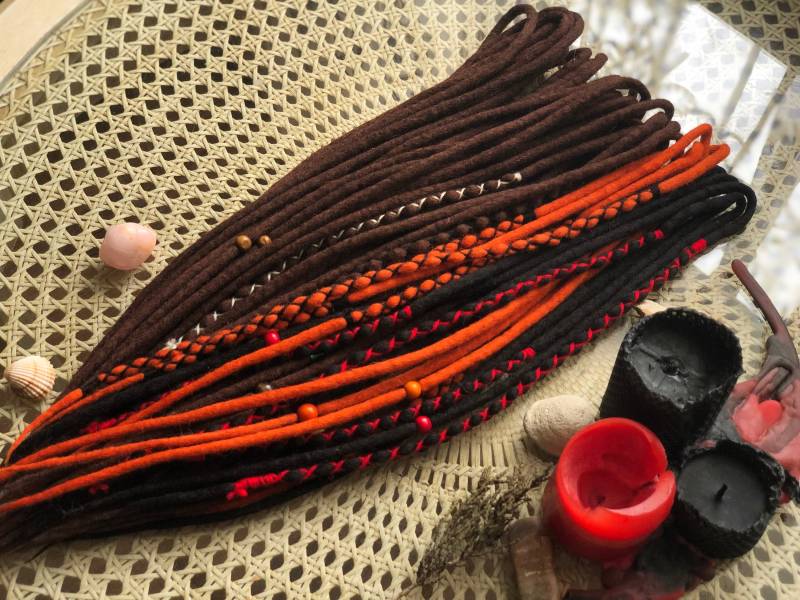 Dunkelbraun Und Schwarz Orange Wolle Doppelendige Single Enden Dreads Merino Dreadlocks von Etsy - DreadsByHolly