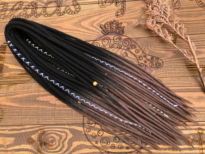 Wolle Doppelend Dreads Schwarz Auf Mittelbraun Cappuccino Ombre Merino Dreadlocks von Etsy - DreadsByHolly