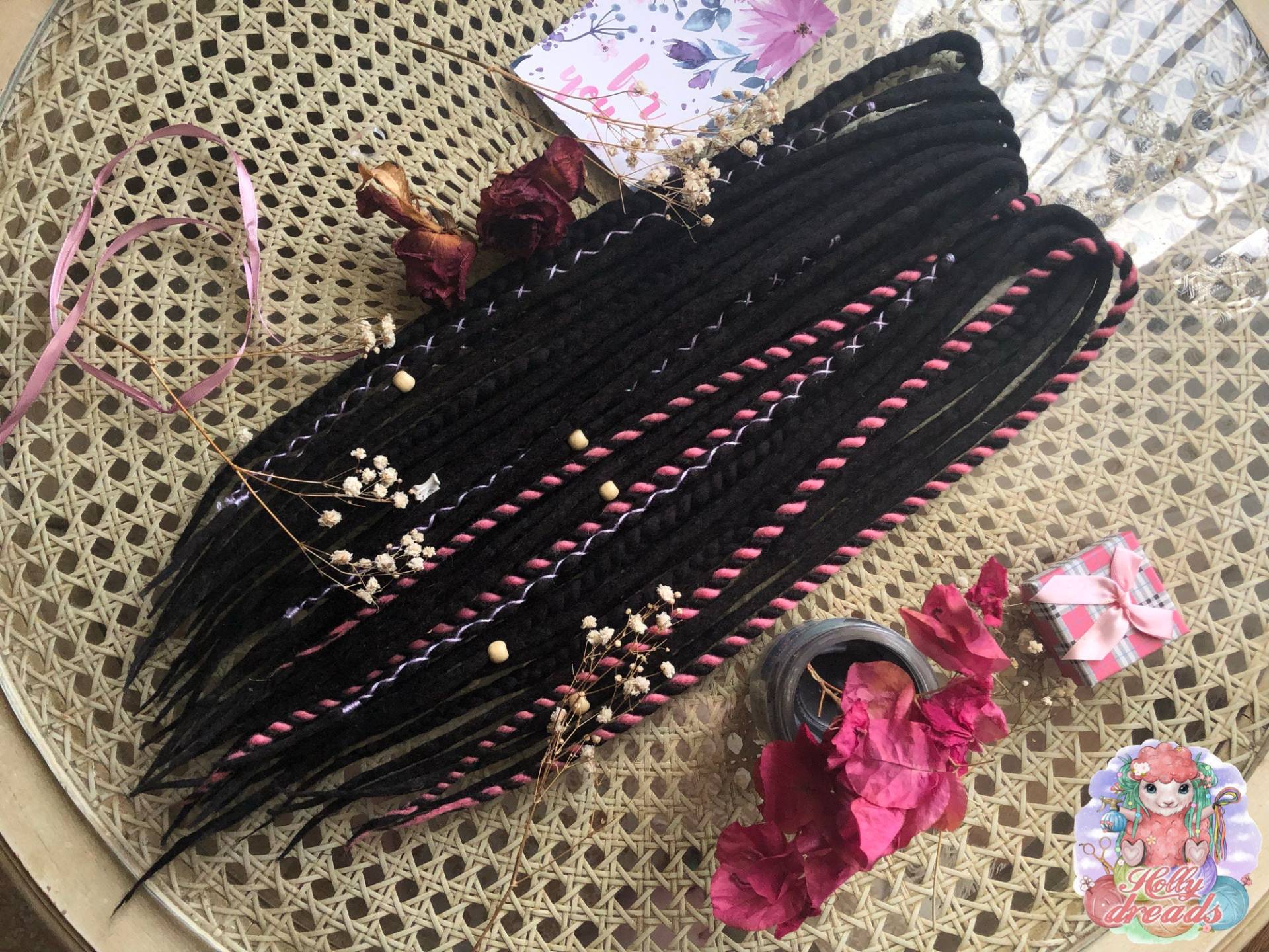 Wolle Doppelendige Schwarze Dreadlocks Mit Rosa Akzent + Twists Zöpfe Dreads Merino von Etsy - DreadsByHolly