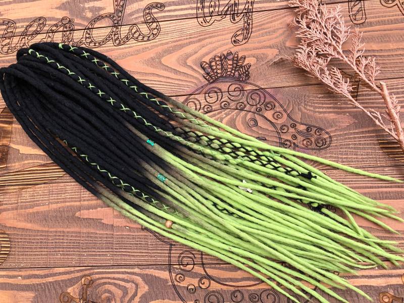 Wolle Doppelendige Einseitige Dreadlocks Schwarz-Hell-Limette Ombre Haar Merino von Etsy - DreadsByHolly