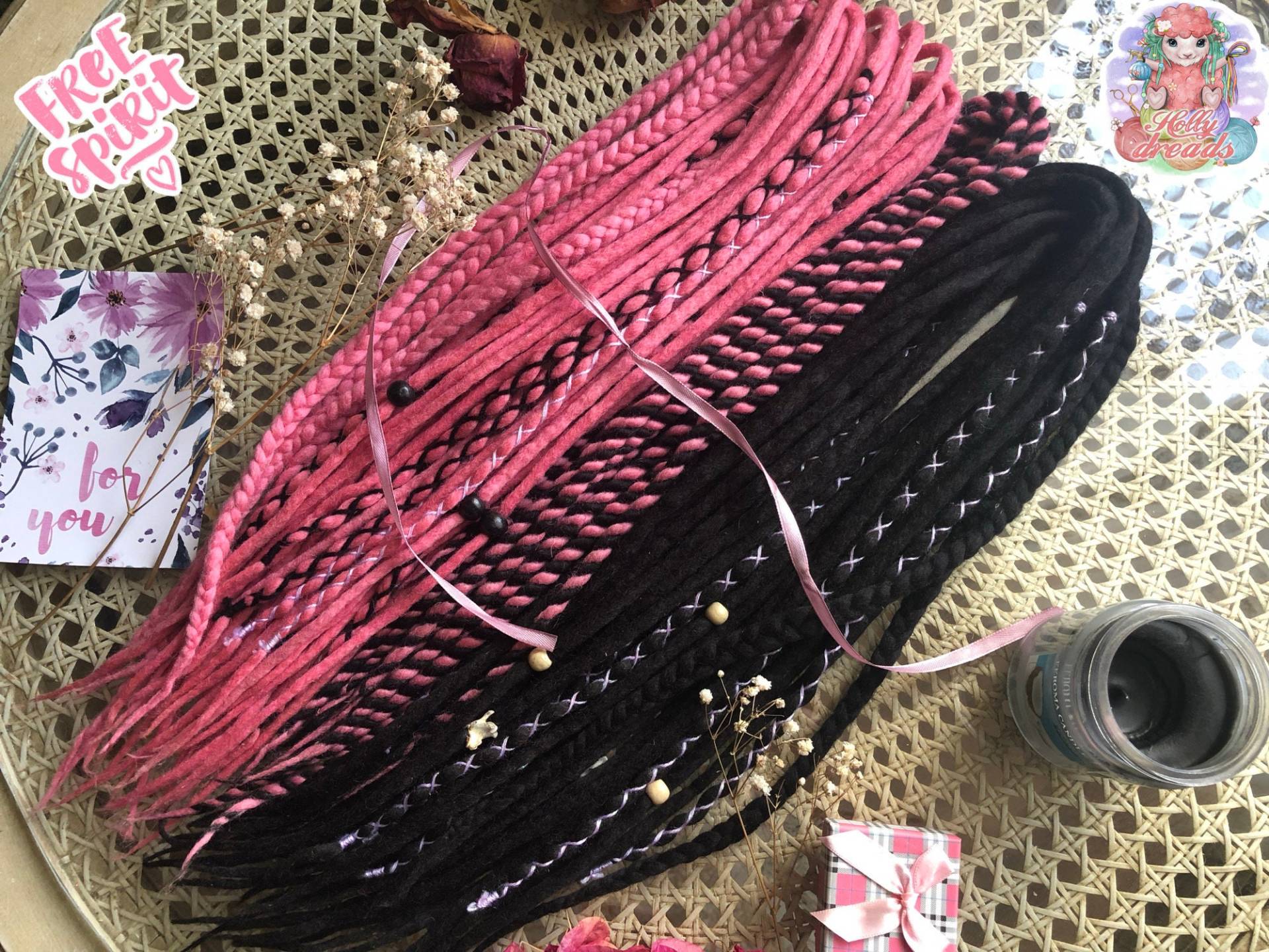 Wolle Doppelte Einseitige Dreadlocks + Zöpfe Twists Farben Pink Schwarz Merino von Etsy - DreadsByHolly