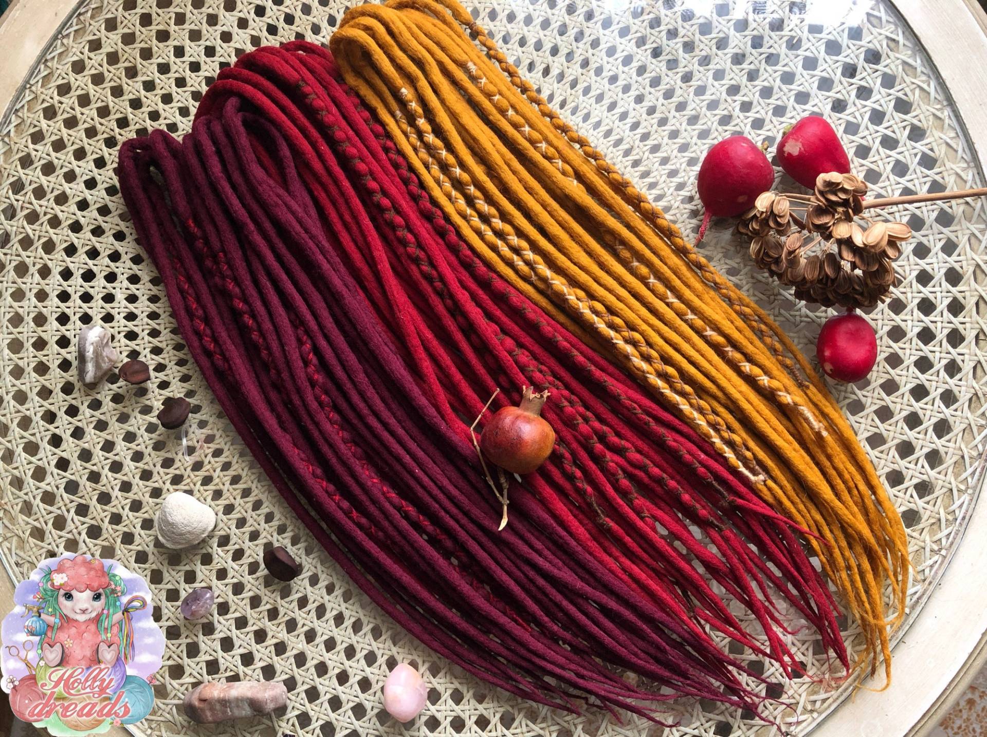 Wolle Doppelendige Single Enden Senf+Tomaten+Weinrot Dreads Merino Dreadlocks von Etsy - DreadsByHolly