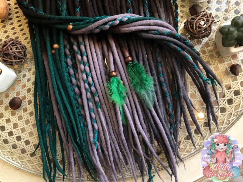 Wolle Dreadlocks Natur Aussehend Mix Braun Grau Grün Dunkel Smaragd Gewickelt Ombre Merino von Etsy - DreadsByHolly