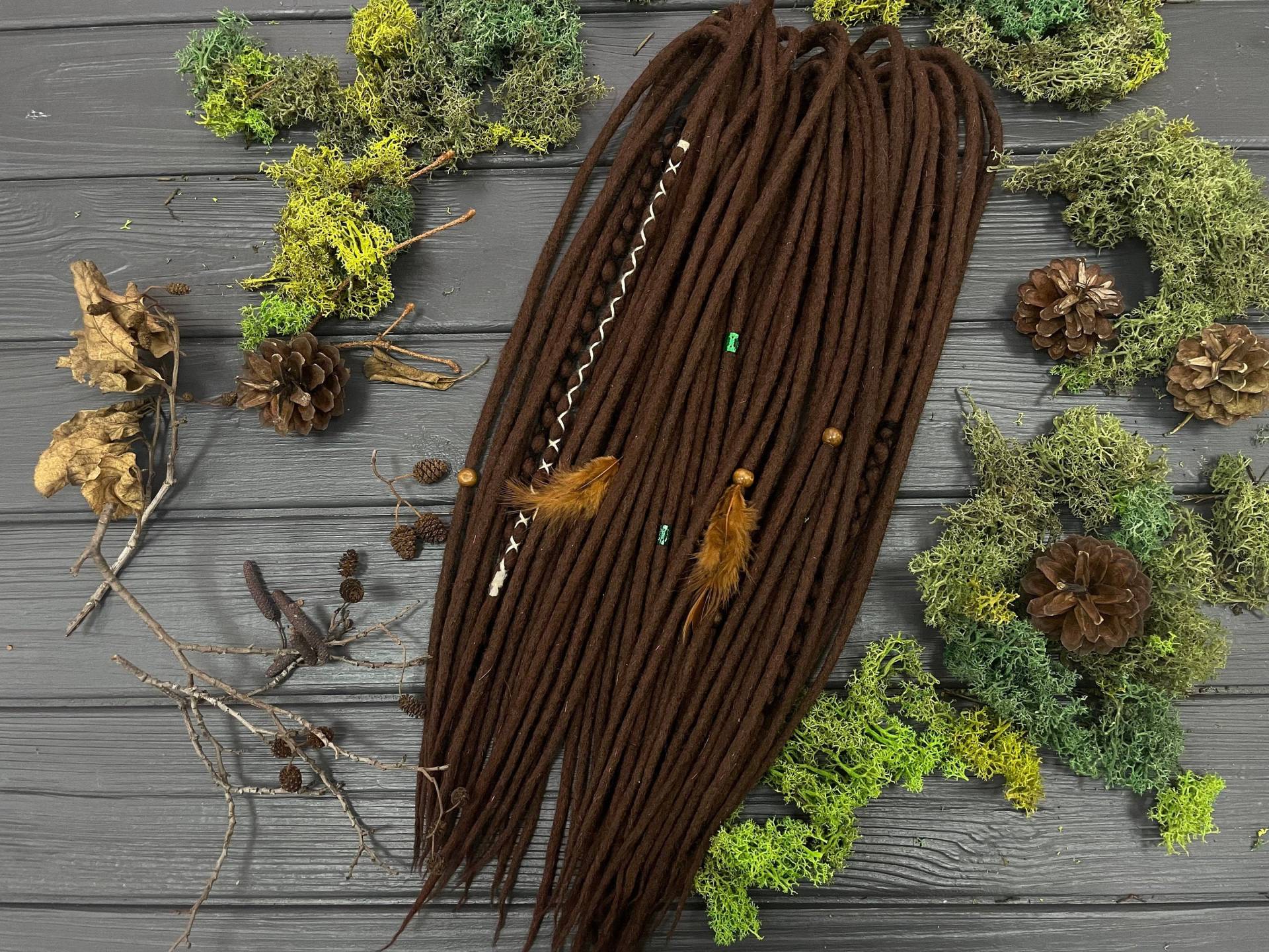 Doppelendige Dreads Aus Brauner Wolle Mit Kostenlosen Akzenten Im Boho-stil Holzperlen Umwickelt von Etsy - DreadsForest