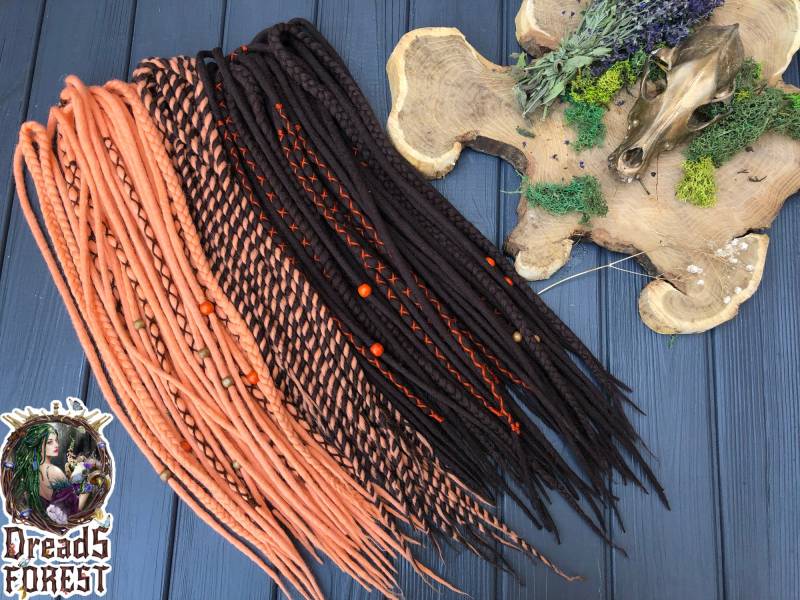 Dreadlocks + Zöpfe Senegal-Farben, Dunkelbraune Aprikosenwolle, Doppelendige Dreads Mit Kostenlosen Holzperlen von Etsy - DreadsForest