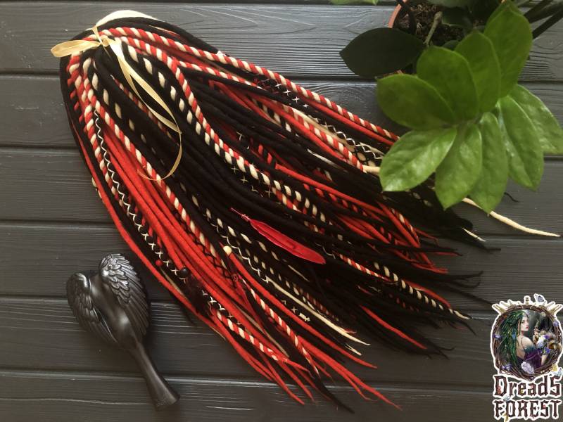 Woll-Dreadlocks + Drehungen Zöpfe in Den Farben Schwarz, Rot, Weiß, Weiches Set Mit Doppelseitigen Dreads von Etsy - DreadsForest