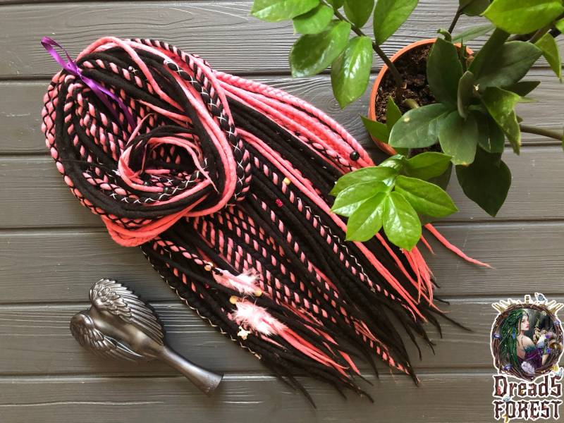 Woll-Dreadlocks + Senegals Farben Schwarz Rosa Doppelendige Dreads Weiches Set von Etsy - DreadsForest