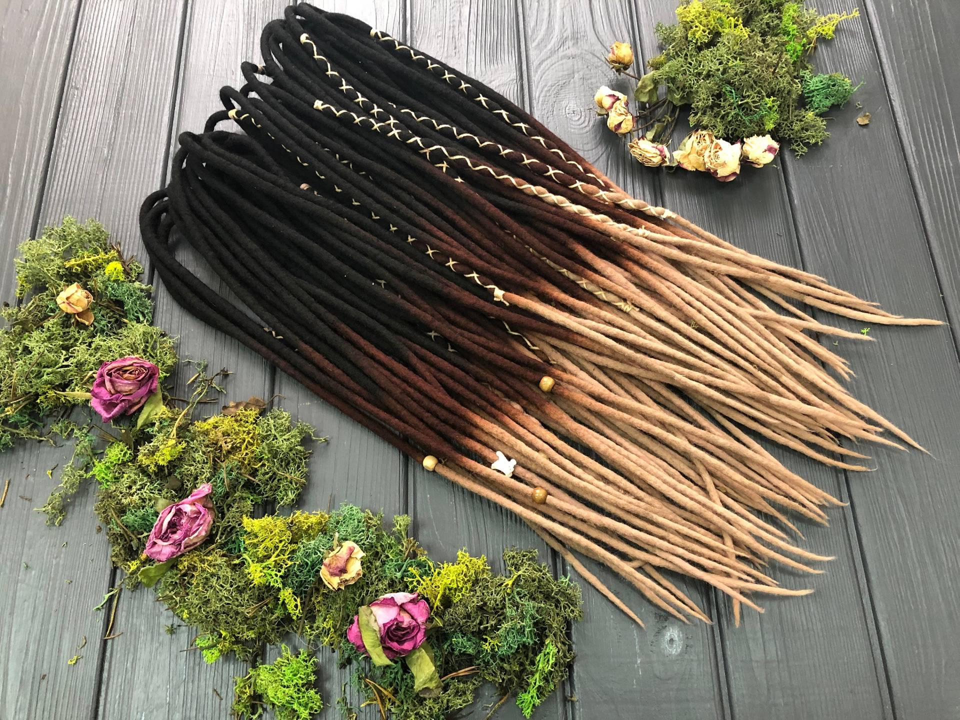 Woll-Dreads, Komplettes Set De Dreadlocks-Erweiterungen, Doppelendig, Schwarz, Ombre, Dunkelbraun, Natürlicher Dunkler Honigblonder Hellbrauner von Etsy - DreadsForest