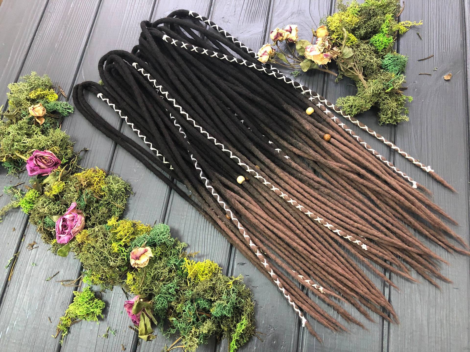 Woll-Dreads, Komplettes Set De Dreadlocks-Erweiterungen, Doppelendig, Schwarzer Ombre-Dunkelbraun, Natürlicher Cappuccino-Hellbraun-Übergang von Etsy - DreadsForest