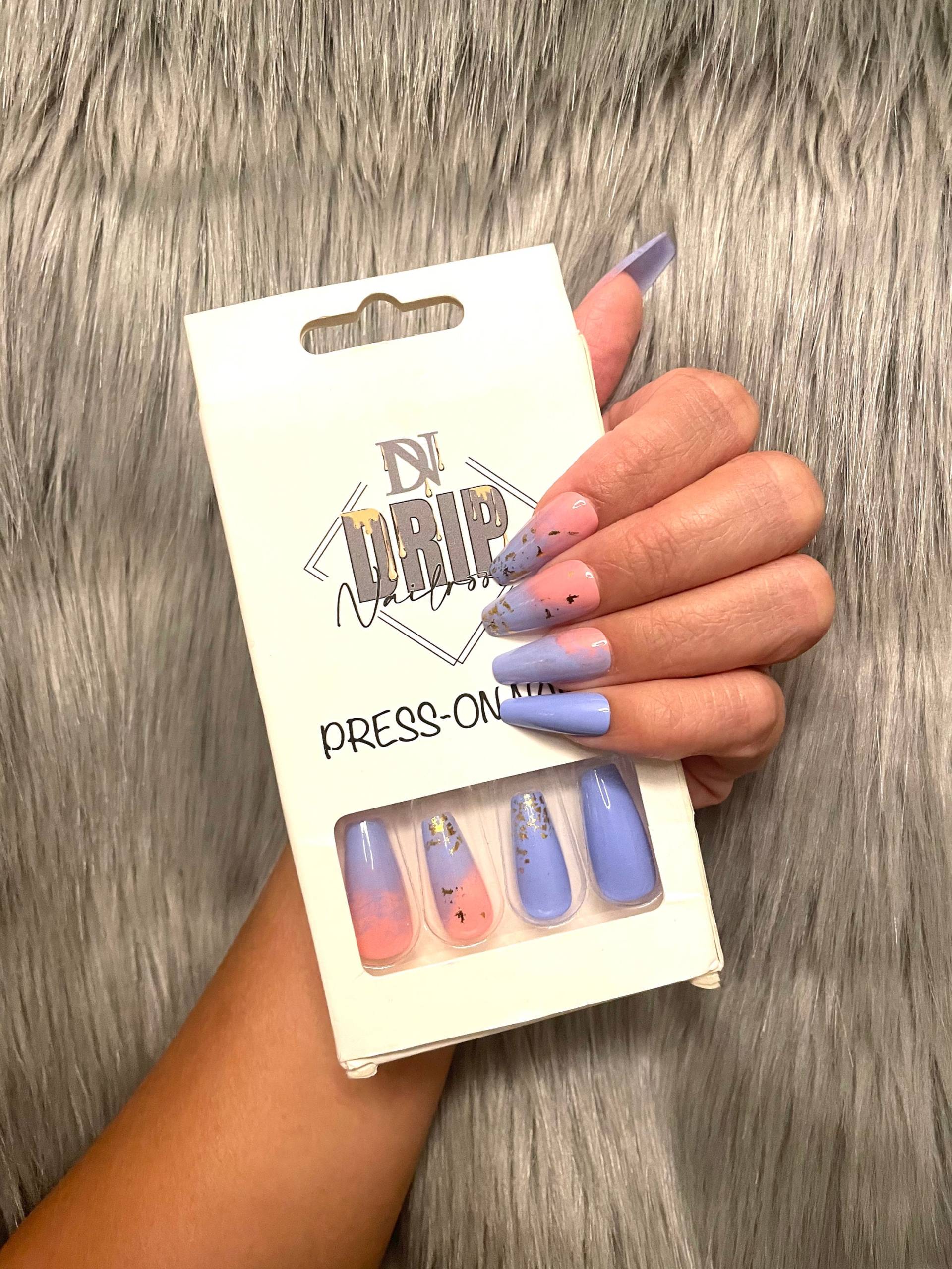 Blau-Lavendel Rosa Ombre Press-On Maniküre von Etsy - DripNailroom