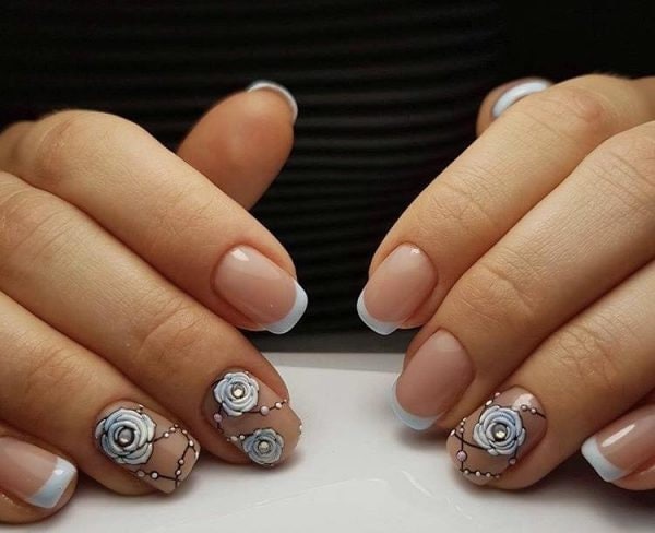 3D Rosa Und Blaue Rosen Mit Schwarzen Perlen - Waterslide Water Transfer Nail Art Decals von Etsy - EZNailsStore