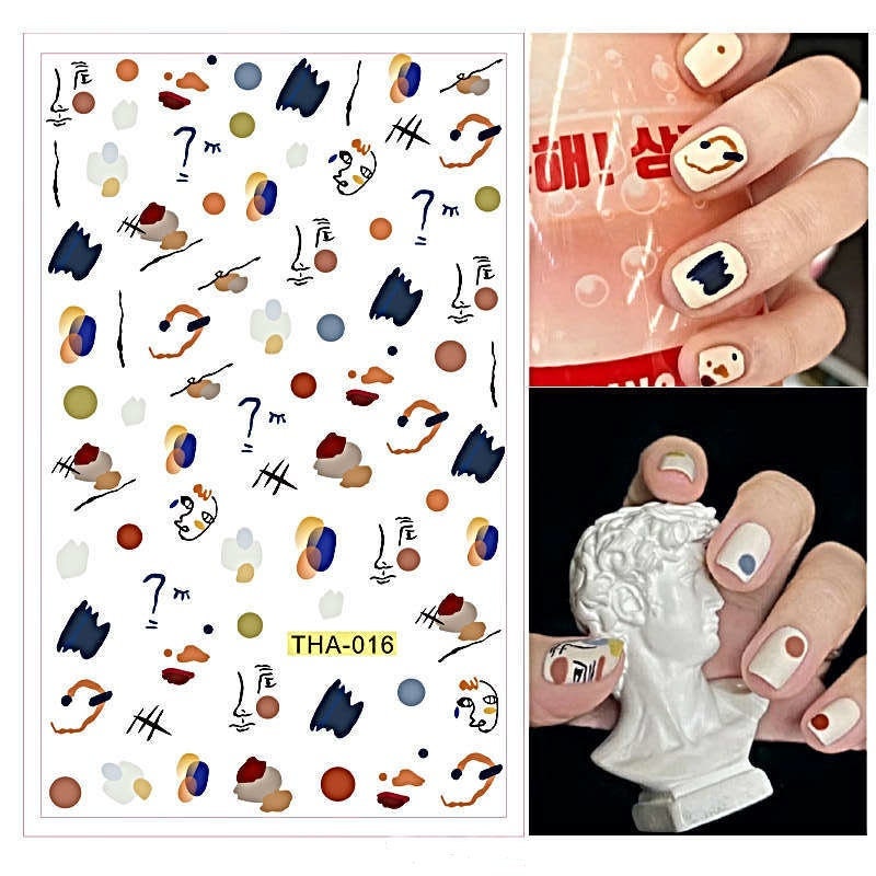 Bunte Abstrakte Kunst Und Schwarzer Umriss Frauen Gesichter Silhouette - Nail Art Abziehbilder Aufkleber Transfers von Etsy - EZNailsStore