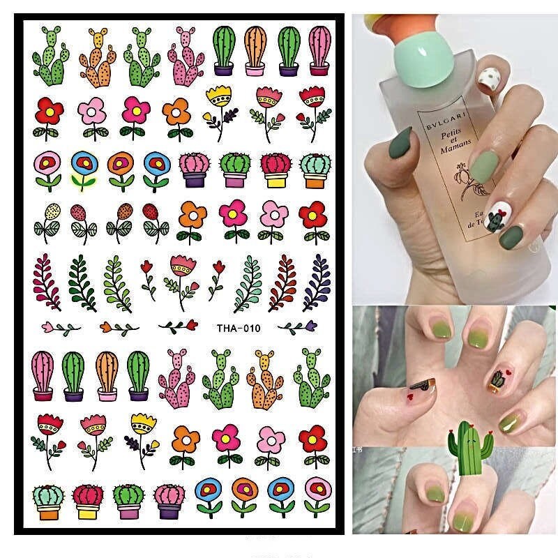 Bunte Blumen Und Sukkulenten Kaktus Garten - Nail Art Decals Aufkleber Transfers von Etsy - EZNailsStore