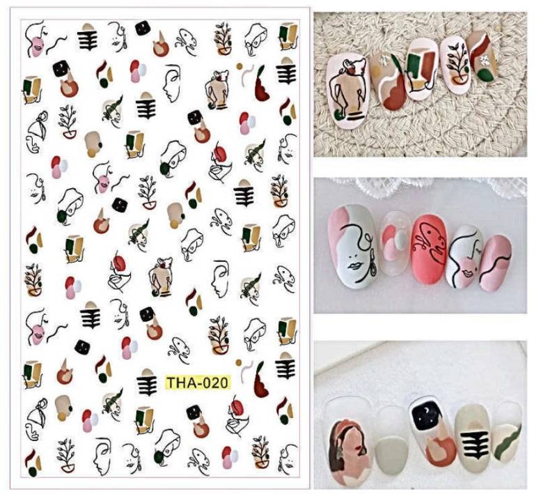 Schwarzer Umriss Frauen Gesichter Silhouette Mit Abstrakter Kunst - Nail Art Decals Aufkleber Transfers von Etsy - EZNailsStore