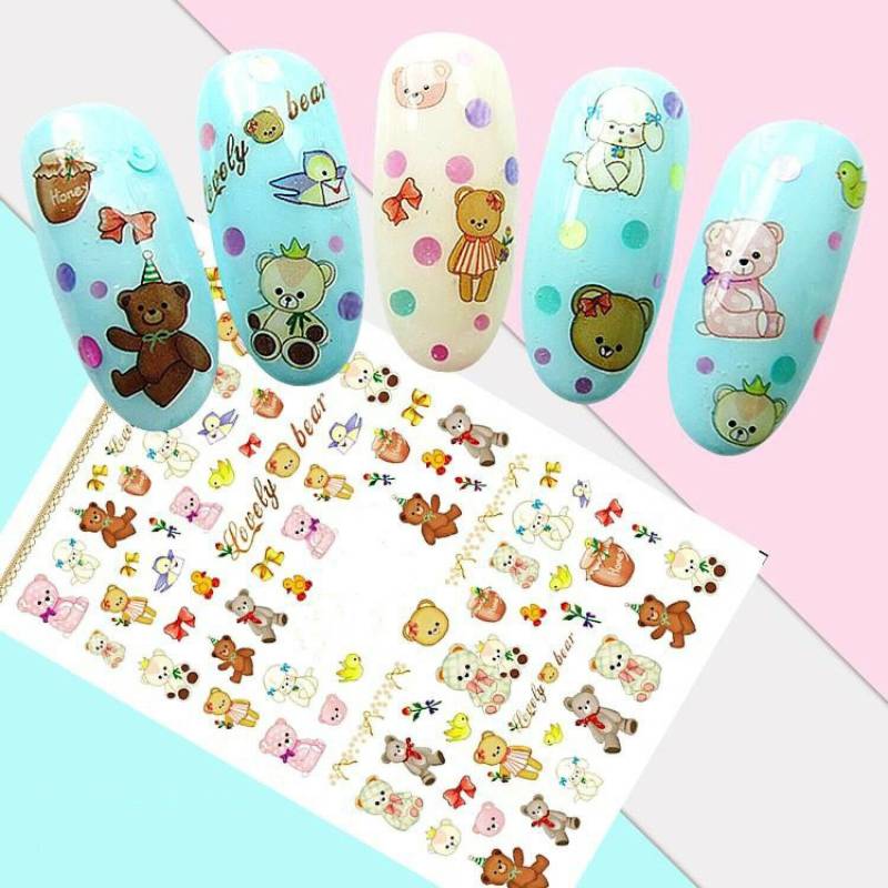 Teddybären Braun Und Rosa, Vögel Schleifen, Honigglas, Happy Birthday - Nail Art Decals Aufkleber Transfers von Etsy - EZNailsStore