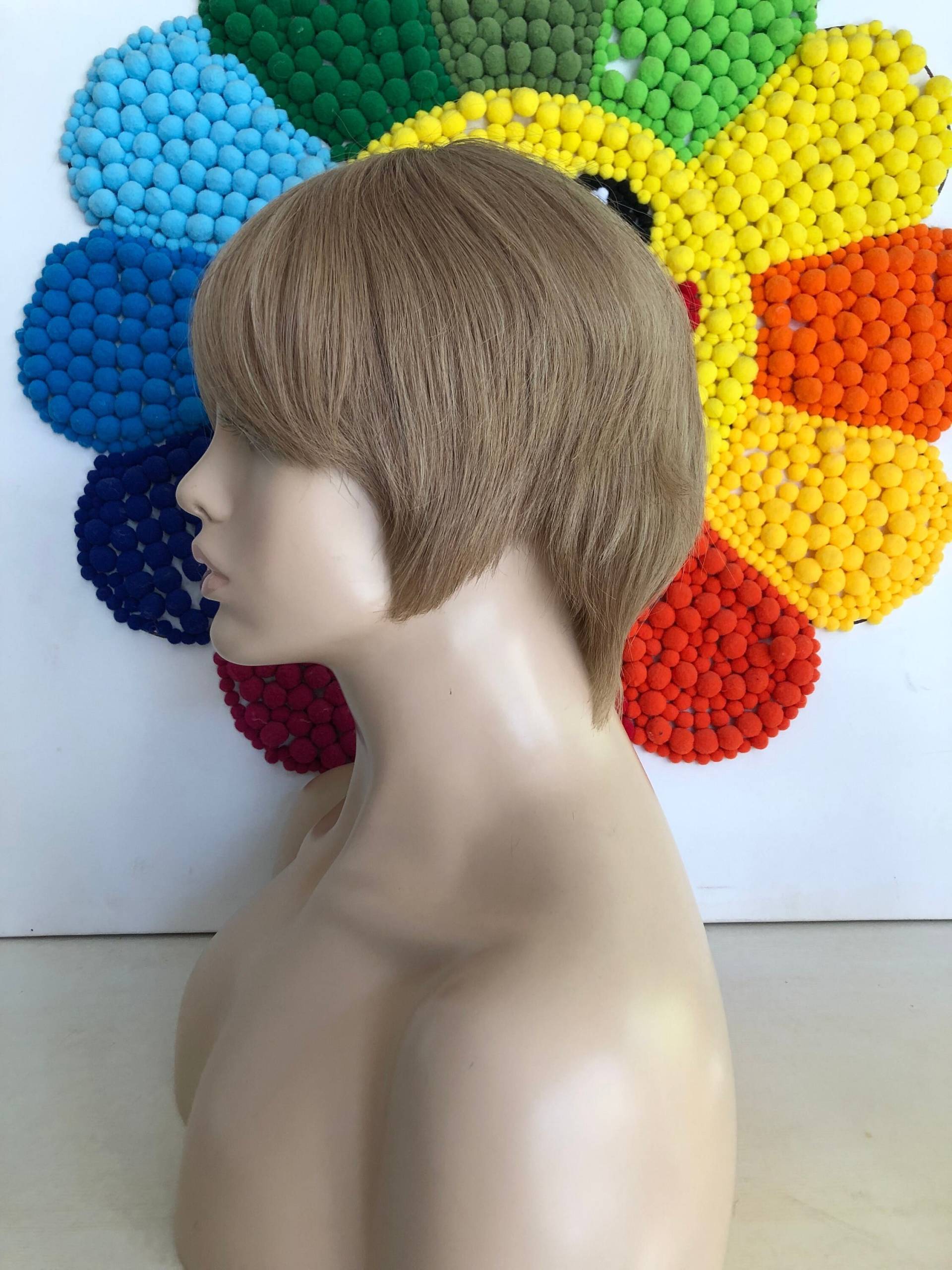 Blonde Pixie Kurze Echthaar Perücken, Handgebundene Lace Top Krone Perücke von Etsy - Easontoppers