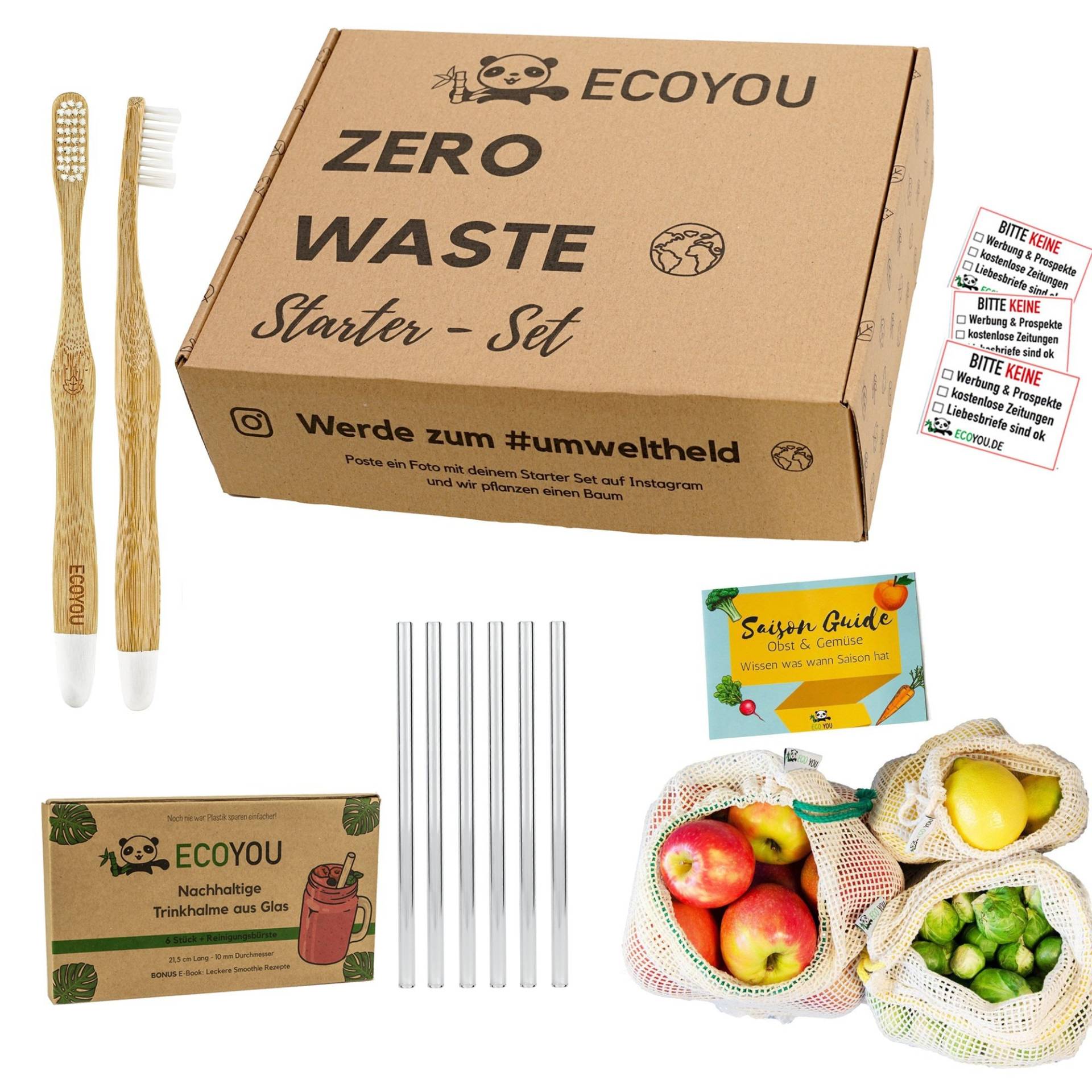 Zero Waste Geschenk Set Inkl. Glastrinkhalme, Zahnbürste, Einkaufsnetze von Etsy - EcoYou