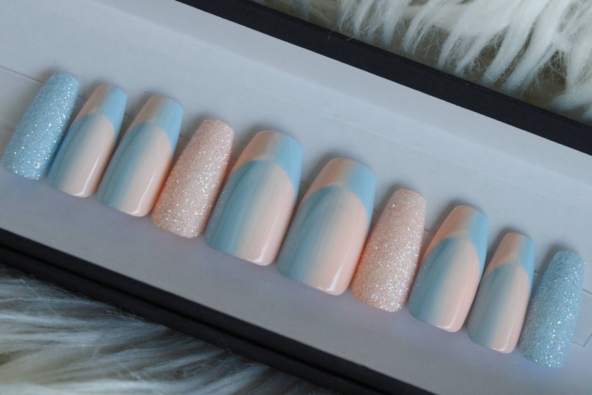 Kontrast French Tip Press On Nails - 10 Oder 20 Stück Pink Und Blau Nail Set von Etsy - EdgeNail