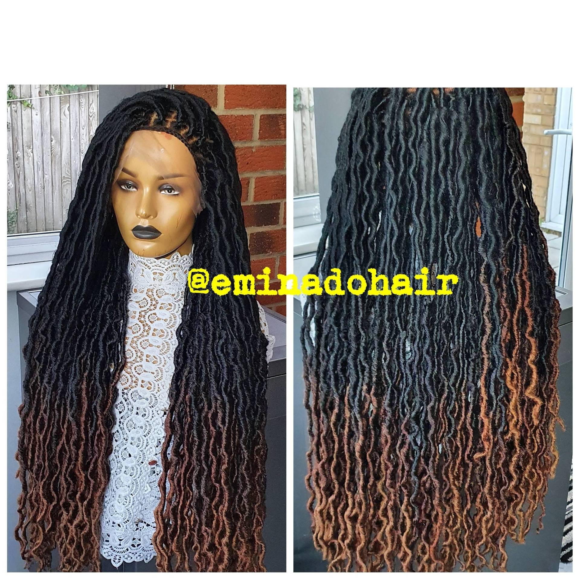 Faux Locs Knotenlose Zopf Perücke Für Schwarze Frauen Geschenk Voller Spitze Vorne Cornrow Perücken Dreadlock Faux Loc Twist Box von Etsy - EminadoHair