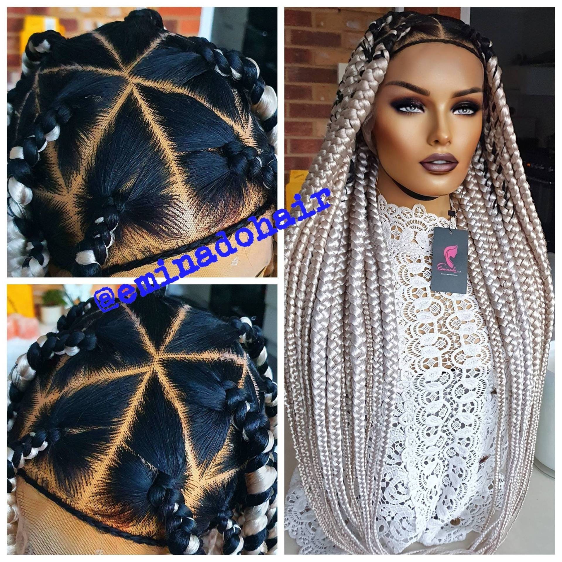 Jumbo Knotenlose Geflochtene Perücke Für Schwarze Frauen Echthaar Volle Spitze Vorne Cornrow Perücken Dreadlock Faux Loc Twist Box Geflecht Dreieck von Etsy - EminadoHair