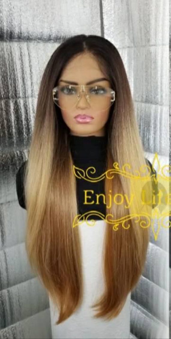 3 Farben Blond Braun Schwarz 360 Ombre Balayage Traum Natürlich Aussehende Perücke Mit Spitzenfront Perfekt Für Hochsteckfrisuren von Etsy - Enjoylifewigs