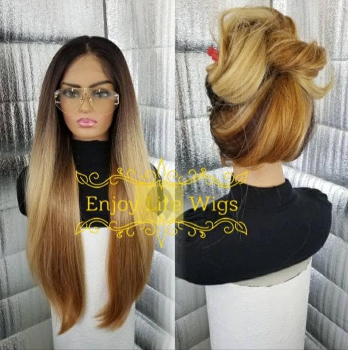 3 Farbe Blond Braun Schwarz 360 Ombre Balayage Traum Natürlich Aussehende Lace Front Perücke Perfekt Für Hochsteckfrisuren von Etsy - Enjoylifewigs