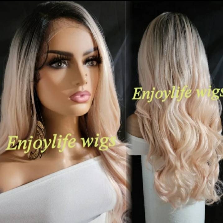 H.d Gewellte Rose Gold Rosa Dunkle Wurzel Spitze Vorne Perücke Diese Ist Einstellbar Und Natürlich Auf Der Suche von Etsy - Enjoylifewigs