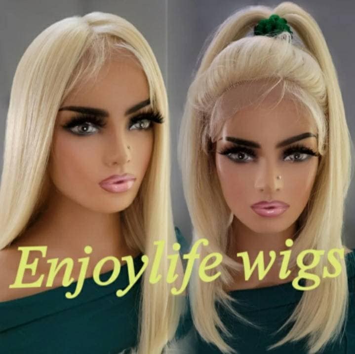 H.d Transparente Spitze Vorne Blonde Natürliche Gerade Lange Bob-Perücke Mit Verstellbaren Trägern von Etsy - Enjoylifewigs