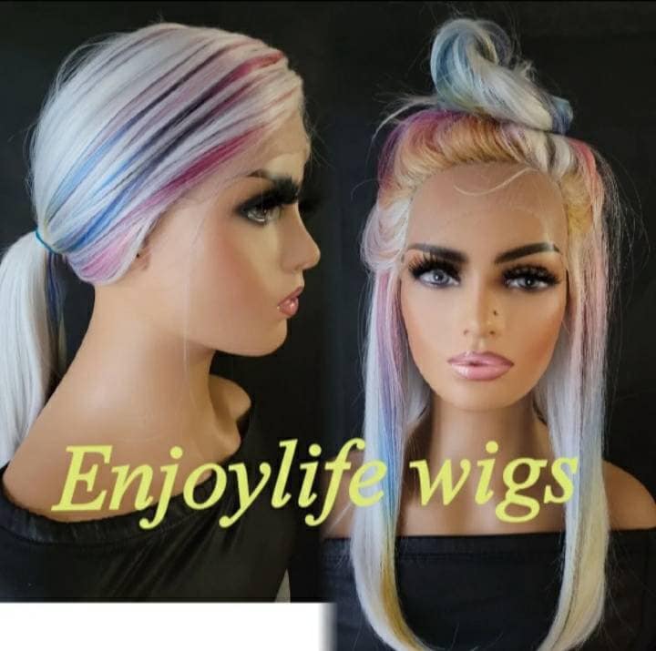 Lange H.d Spitzenfront Silberblonde Regenbogen Hervorgehobene Traum Bob Perücke von Etsy - Enjoylifewigs