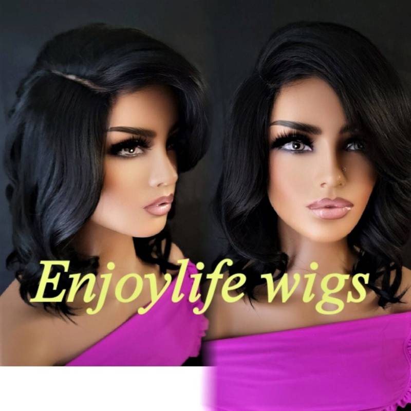 Naturlook Gewelltes Seitenteil Schwarze Bob Perücke von Etsy - Enjoylifewigs