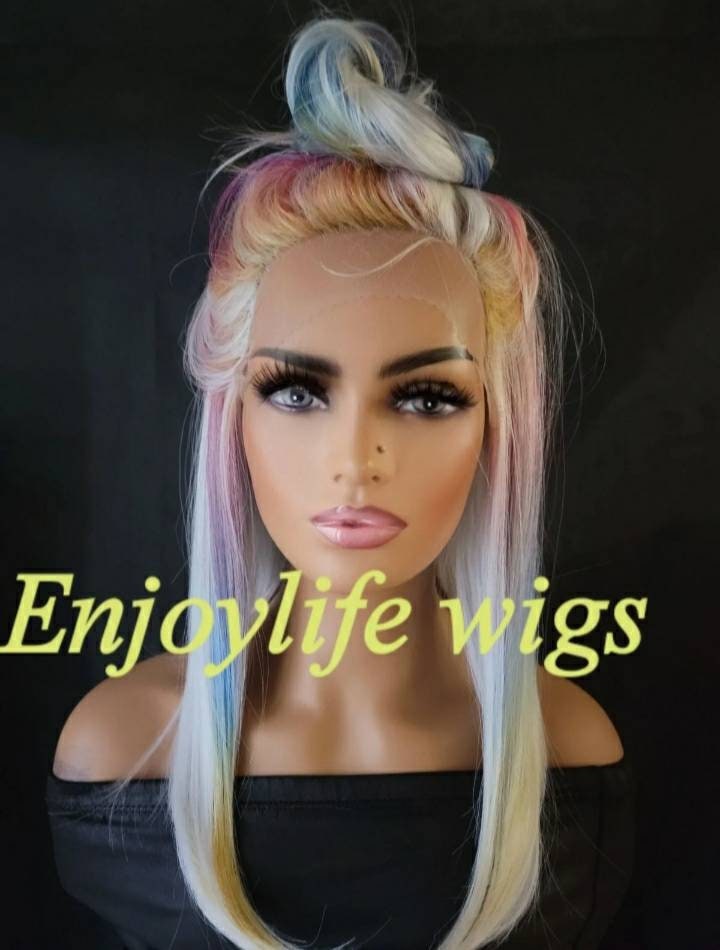 Traum Bob Mit Langer H.d Spitze Vorne Bleichen Weiß Blond Regenbogen Hervorgehoben von Etsy - Enjoylifewigs