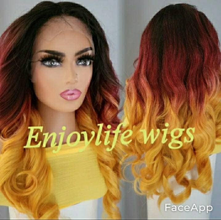 Weinrot Goldene Sonne Geküsst Feuer Wellig H.d Spitze Vorne Bunte Perücke von Etsy - Enjoylifewigs