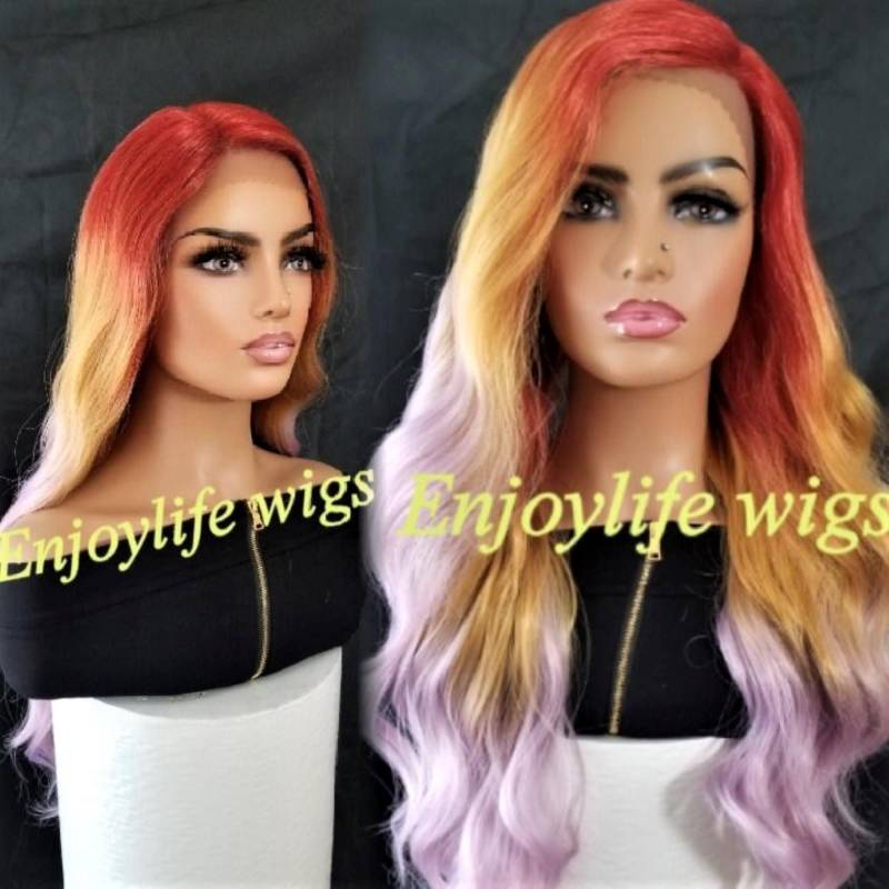 Wellige Balayage Ombre Feuer Getaucht Lavendel Farbe Blast H.d Spitze Perücke von Etsy - Enjoylifewigs