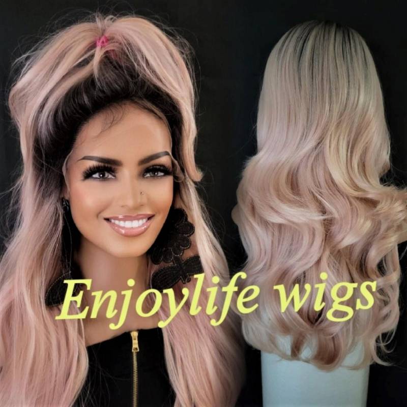 Wellige Roségold Rosa Dunkle Wurzelspitze Vorne Perücke Diese Ist Verstellbar Und Natürlich Aussehend von Etsy - Enjoylifewigs