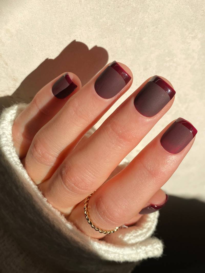 Matte Burgund Mit Glänzenden Spitzen Benutzerdefinierte Press On Nails | Halloween Falsche Nägel Tiefroter Aufkleber von Etsy - Enroutenails