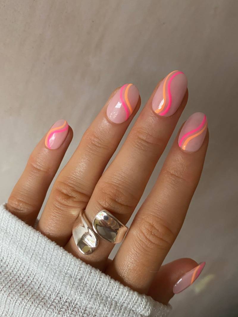 Pink Und Orange Swirl Custom Press On Nails von Etsy - Enroutenails