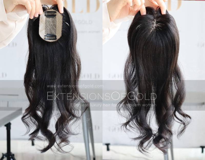 14 "Light Volume Echt Echthaar Topper 2, 4x3, 5" Silk Base Pre-styled Natural Black 120% Density Premium von Etsy - ExtensionsOfGold