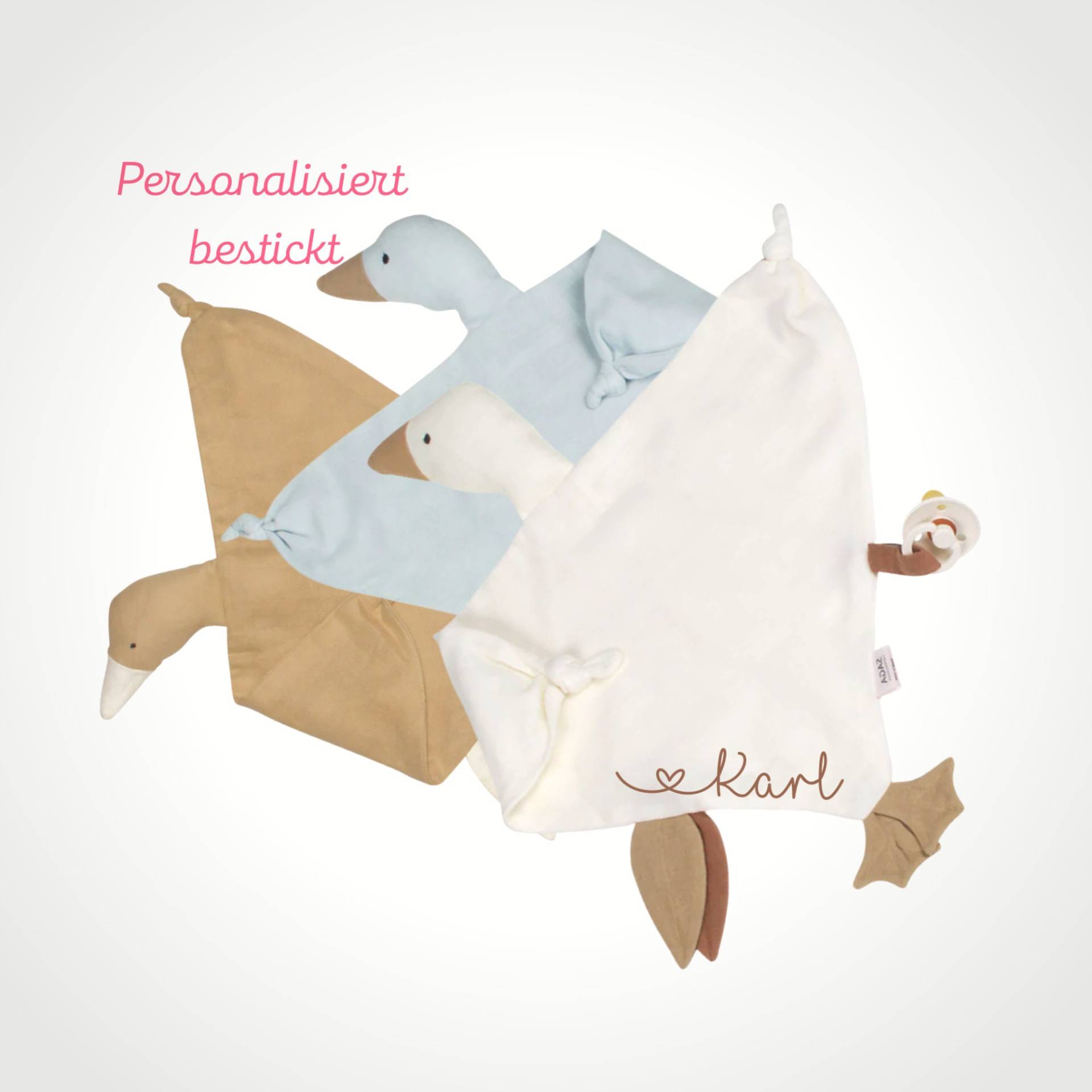 Schnuffeltuch-Gans, Kuscheltuch, Namensstickerei, Pale Pink, Ice Blue Personalisiert, Geschenk Zur Geburt, Für Taufe, Babyparty von Etsy - FAMILYLaden