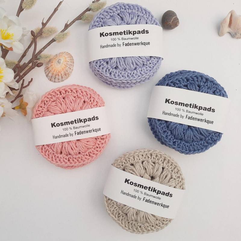 Nachhaltige Kosmetikpads/Abschminkpads Aus Baumwollgarn, Handgehäkelt, Versch. Farben - Graublau, Altrosa, Malve, Leinen, 4Er Pack von Etsy - Fadenwerkque