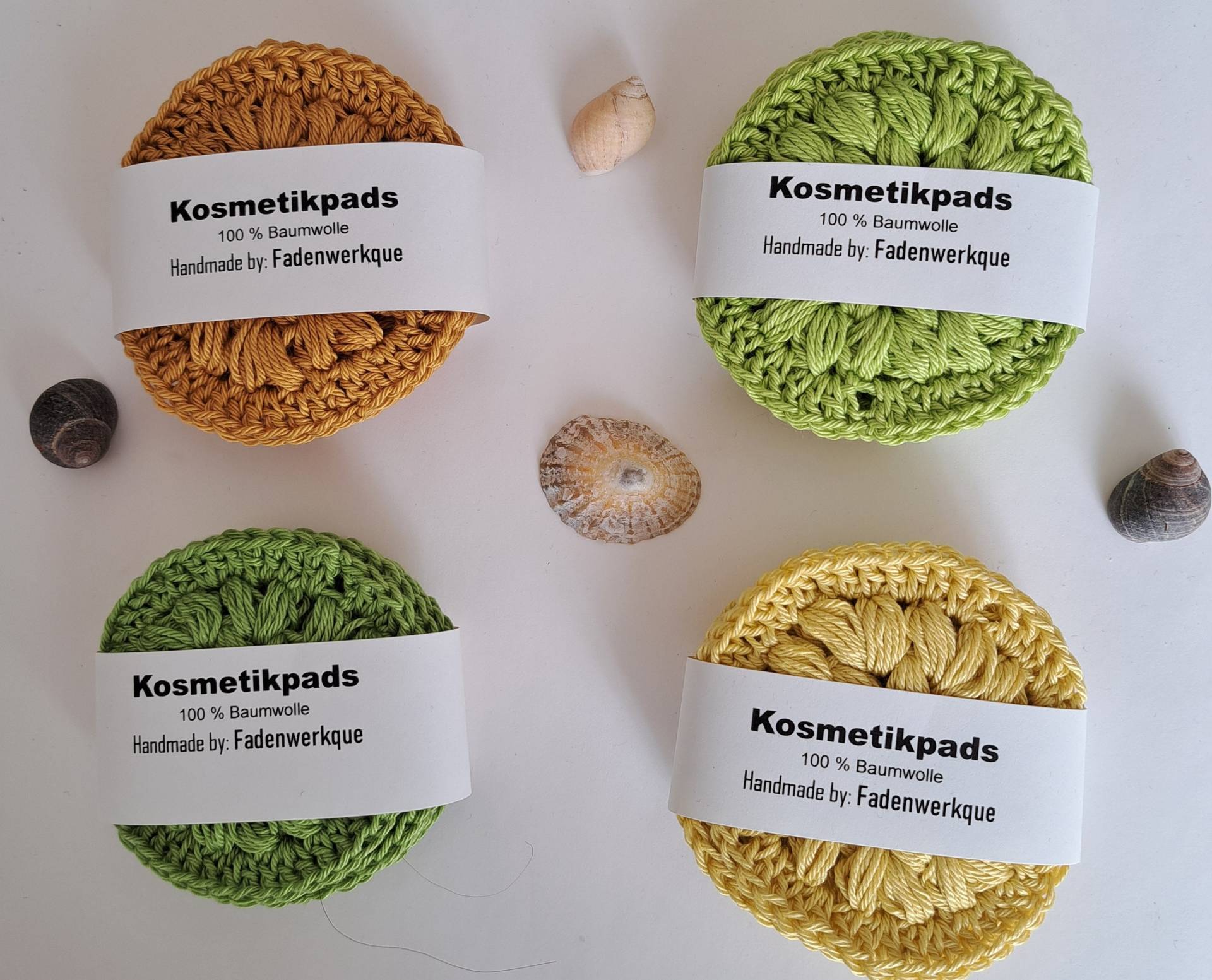 Nachhaltige Kosmetikpads/Abschminkpads Aus Baumwollgarn, Unifarben, Versch. Farben Gold, Apfel, Basilikum, Zartgelb, 4Er Pack von Etsy - Fadenwerkque