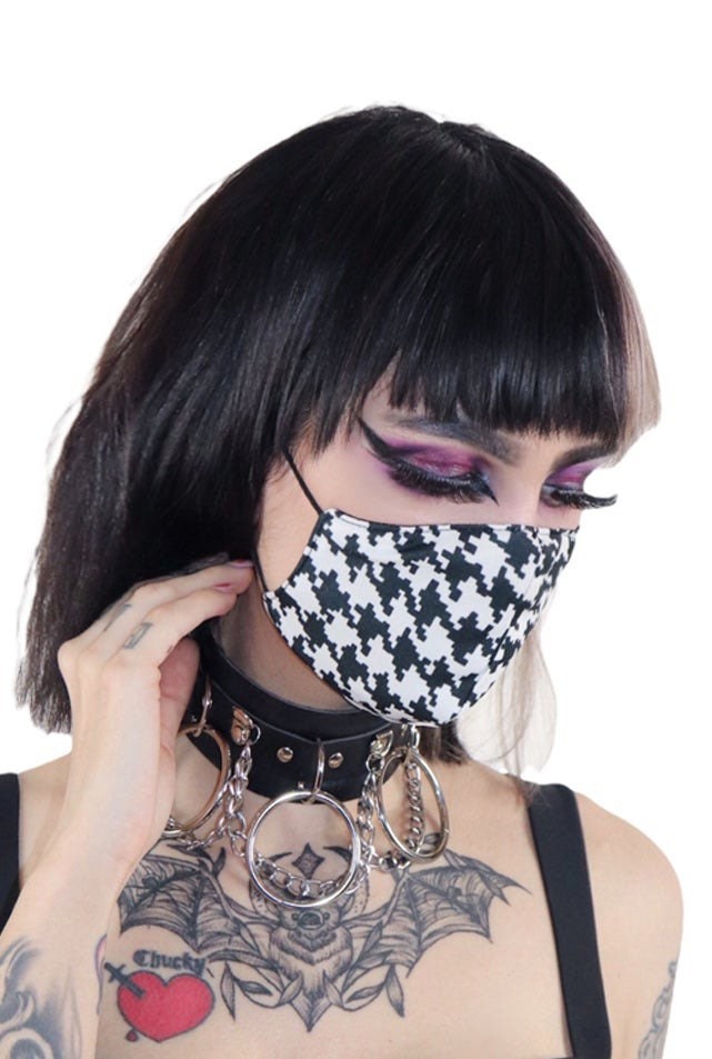 Houndstooth Schwarz Weiß Maske Mit Nasenbrücke von Etsy - FatalEnvyApparel