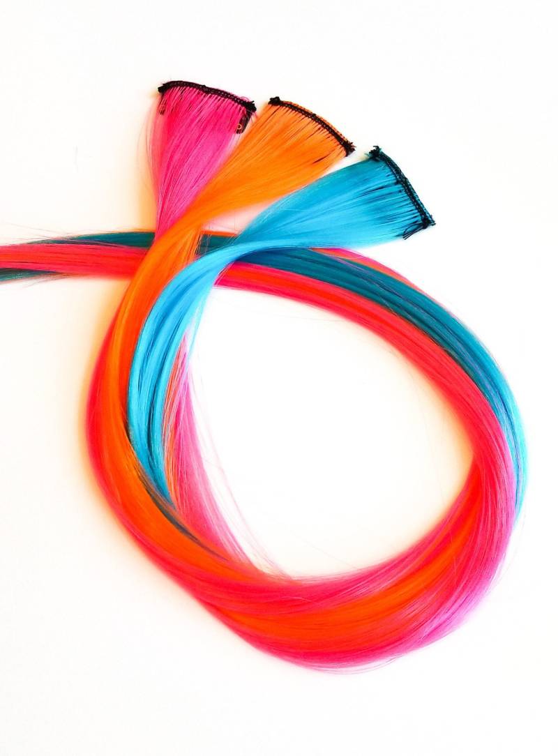 3 Stück Neon Haarverlängerung Clips - Pink, Orange Und Blau von Etsy - FeatherAndElm