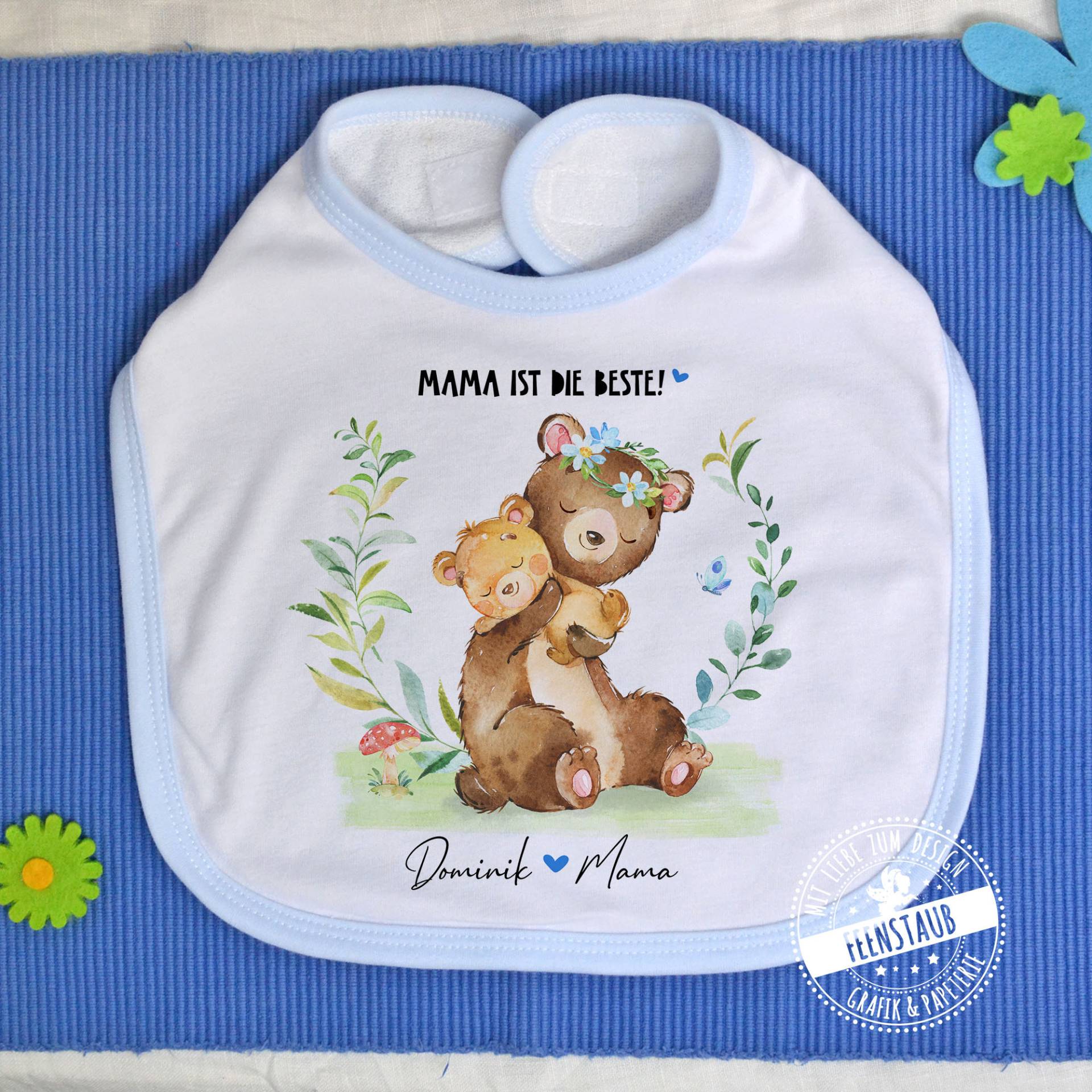 Baby-Lätzchen Mit Namen Personalisiert - Geschenk Zur Geburt, Muttertag Oder Den 1. Geburtstag, Rosa Und Blau, Mama Ist Die Beste Bären von Etsy - FeenstaubHandmade