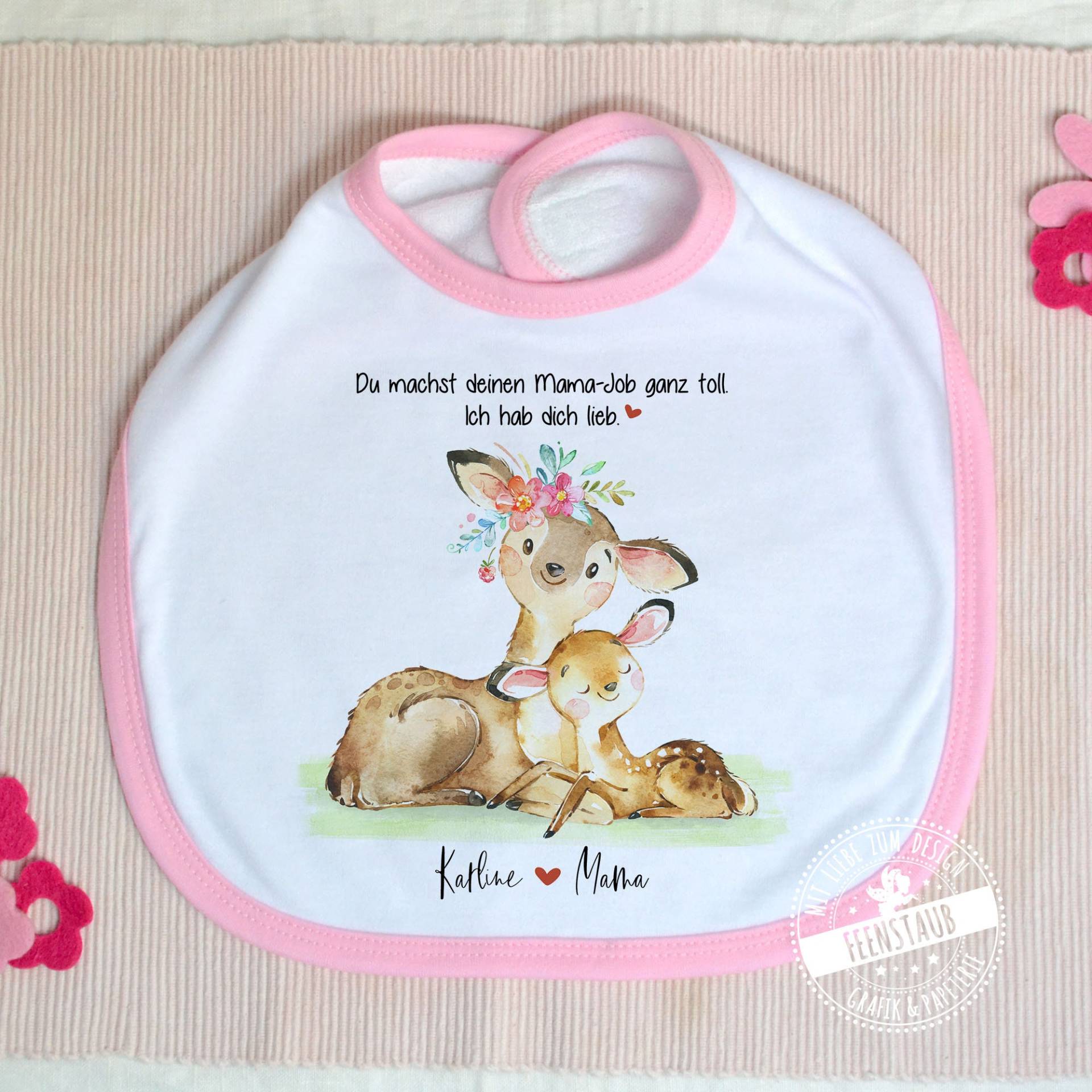 Baby-Lätzchen Mit Namen Personalisiert - Geschenk Zur Geburt, Muttertag Oder Den 1. Geburtstag, Rosa Und Blau, Mama Ist Die Beste Rehe von Etsy - FeenstaubHandmade