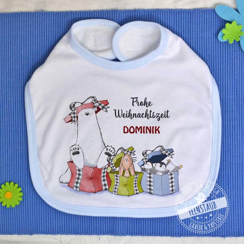 Weihnachten Baby-Lätzchen Personalisiert Mit Namen, Erstes Weihnachtsfest Für Baby Geschenk Als Erinnerung, Zum Nikolaus, Rosa Blau von Etsy - FeenstaubHandmade