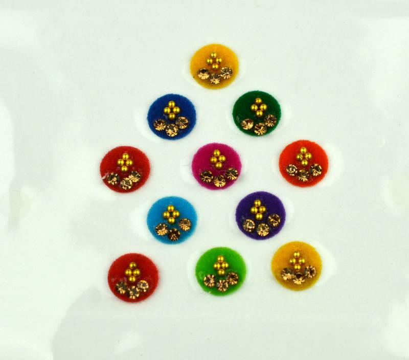 Mehrfarbige Runde Gold-Bindis, Hochzeits-Bindis, Designer-Regenbogen-Bindis, Gesichts-Bindis, Bollywood-Bindis, Selbstklebende Bindis von Etsy - FeminaDeals