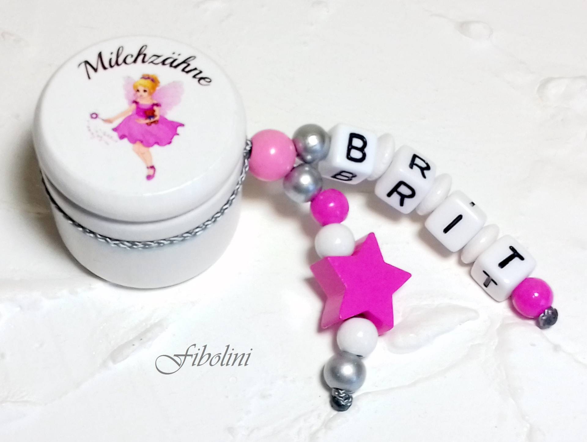 Milchzahndose "Sternenglimmer". Rosa, Silber, Weiß, Pink, Mädchen, Name, Einschulung, Stern, Zuckertüte, Kindergarten, Zahnfee, Holzdose von Etsy - Fibolini