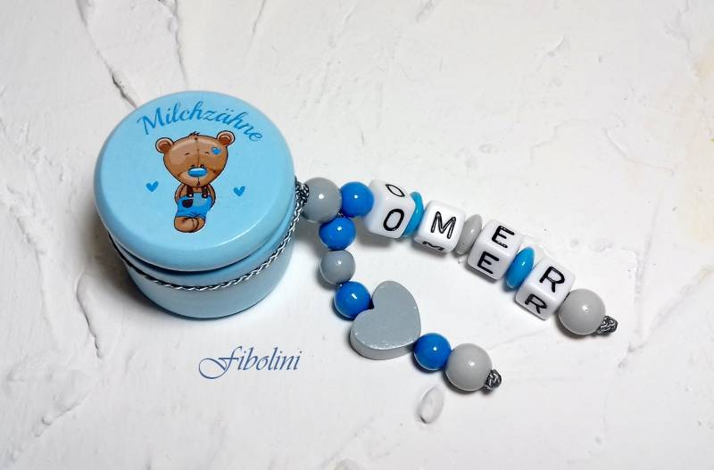 Milchzahndose "Teddyboy". Blau, Grau, Holzdose Für Milchzähne, Erste Zähnchen, Kindergarten, Inhalt Schultüte, Mit Namen, Personalisiert von Etsy - Fibolini