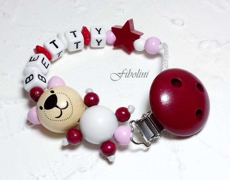 Schnullerkette 3-D "Babybär". Mädchen, Schnullerband, Mit Namen, Personalisiert, Schnullerhalter, Silikonringadapter, Babyparty, Meilenstein von Etsy - Fibolini