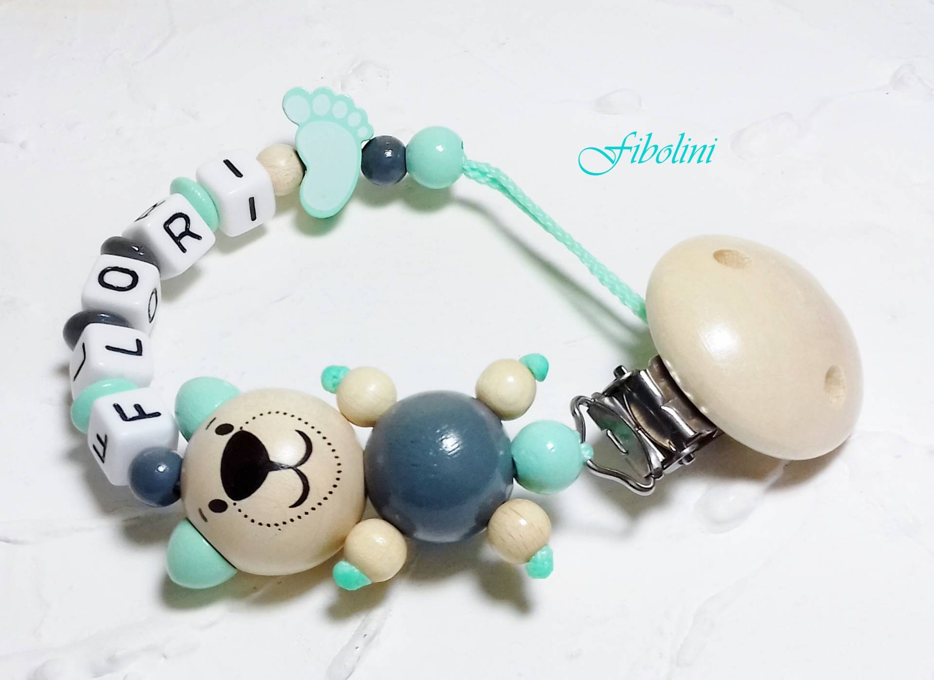 Schnullerkette 3-D "Fuss". Teddy Bär Fuß Mint Dunkelgrau Beige Mädchen Junge Geburt Taufe Pacifier Clip Dummy Chain Holz Diy Name von Etsy - Fibolini